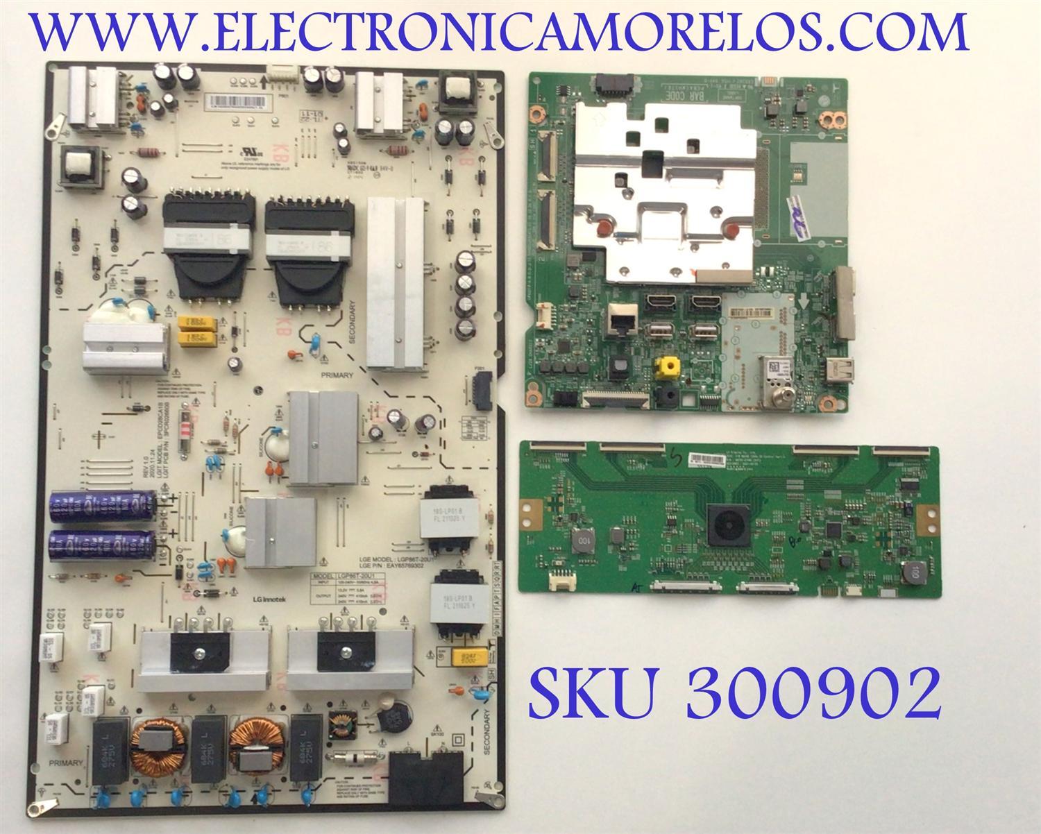 KIT DE TARJETAS PARA TV LG / MAIN EBT66708001 / EAX69120304 / FUENTE EAY65769302 / LGP86T-20U1 / EPCD28CA1B / 3PCR02660B / T-CON 6871L-5532D / 6870C-0748C / 5532D / PANEL NC860DQF-AAGR5 / MODELO 86UN9070AUD.BUSWLKR